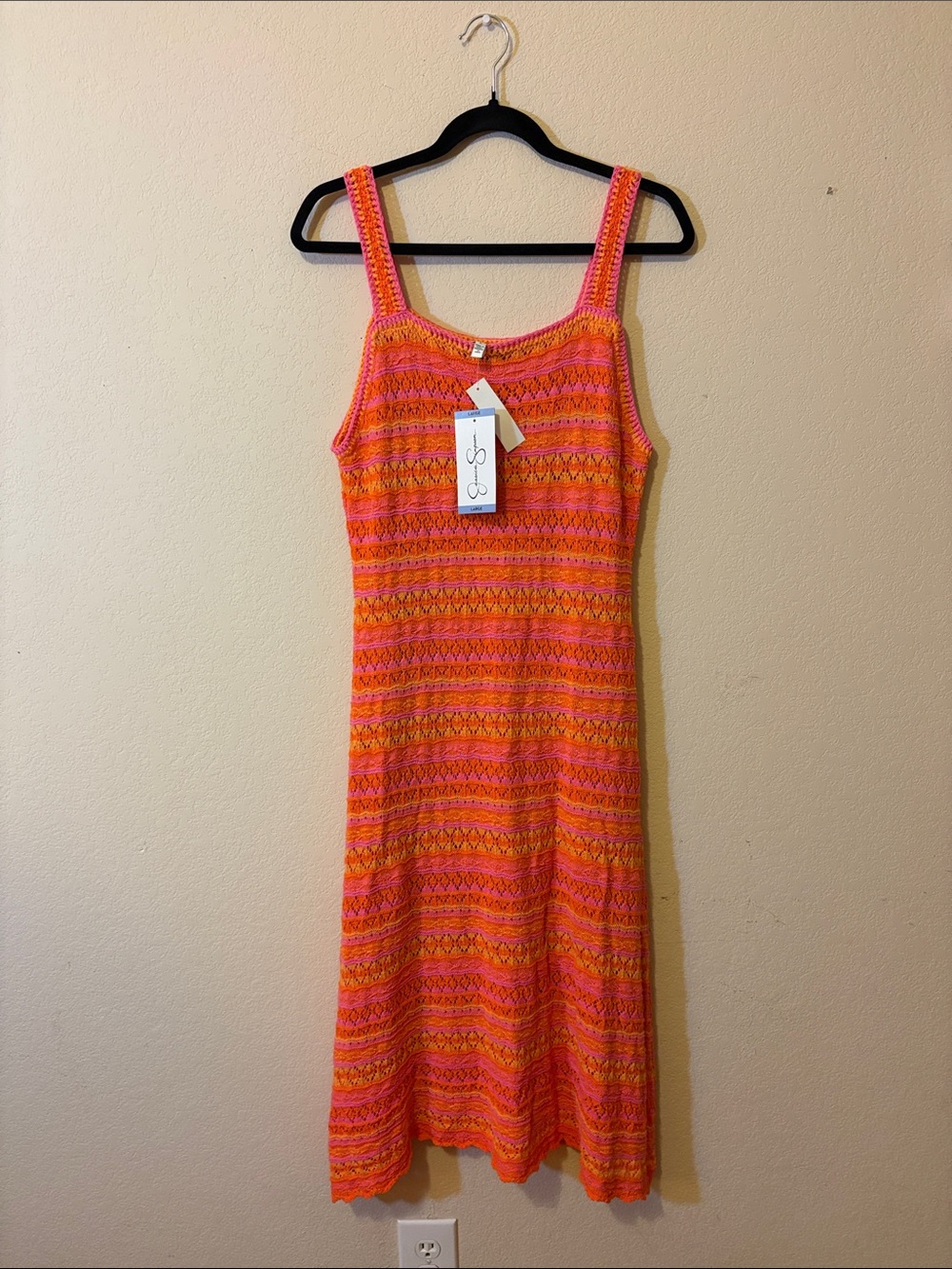 NWT - Jessica Simpson Orange and Pink Knit Midi Sundress - Size L